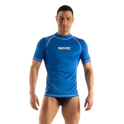 SEAC T-Sun Short Man, Maglia Protettiva Rash Guard per Snorkeling e Nuoto Anti UV, Blu, S