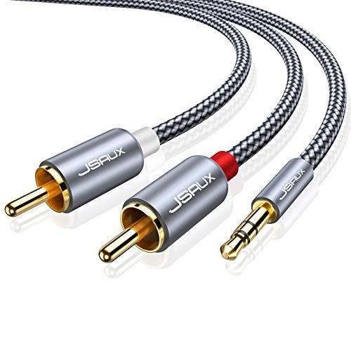 JSAUX Cavo RCA Jack 3,5mm a 2 RCA Maschio Audio Stereo in Nylon Compatible con Smartphone, PC, TV, Tablet, MP3, iPod, DVD, Amplificatore, HiFi Stereo, Home Theater -2M Auricolare