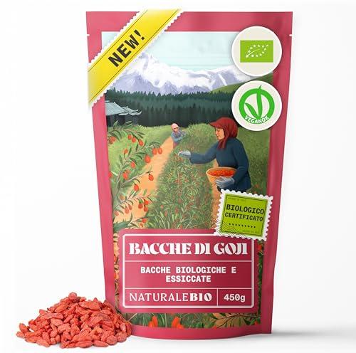 NaturaleBio Bacche di Goji 450 g. Frutta secca tradizionale cinese. Vegano, ricco di fibre. Snack biologico, non OGM e senza glutine.