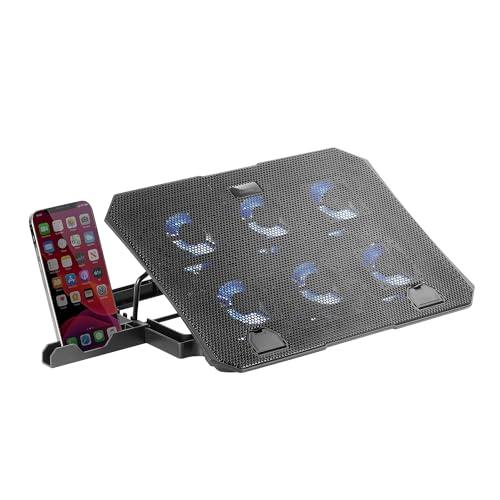 Mars Gaming MNBC23, Base di Raffreddamento e Supporto 16', 6 Ventole Controllabili con LED Blu, Stand 6 Posizioni, Supporto Smartphone, 2 USB 2.0, Nero