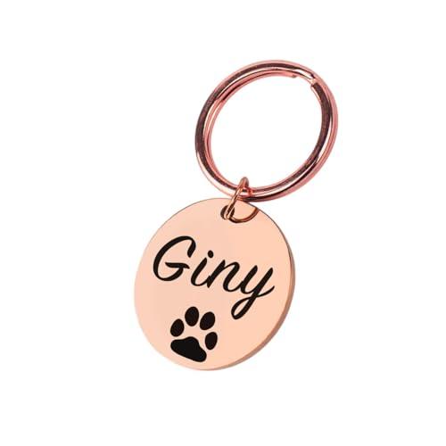 Targhetta per cani con incisione | Personalizzabile con nome, numero di telefono, calligrafia, zampa, cuore, corona | Ciondolo con nome in acciaio inossidabile da ⌀23 mm per collare (Oro rosa)