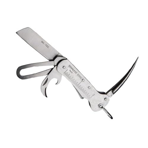 Hesago Sailing Knife Full Stainless Steel - Coltello da Barca per Skipper - Lama Seghettata 7 cm in Acciaio 420, Marlspieker, Apriscatole, Anello di Sicurezza