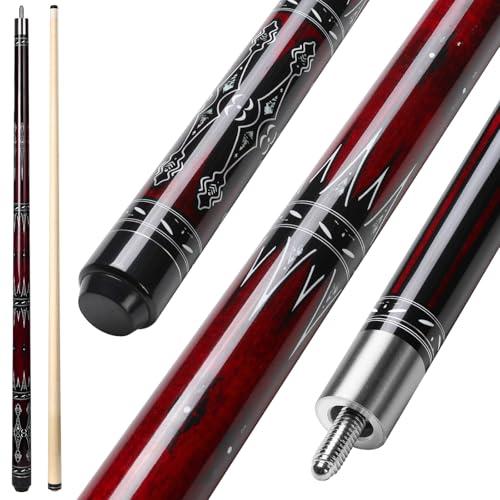 ASMPCUE Stecca da Biliardo da 58 Pollici Hardwood Pool Cue 13 mm Punte per Giocatori di Biliardo Professionisti, 1/2 Stecche per Biliardo Tavolo Sport, DarkRed