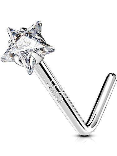 OUFER 925 Sterling Silver Nose Stud S L Nose Rings Screw 20G Nostril Solid 3 mm Heart/Star CZ Body Piercings Jewellery Cartilage Earrings for Women Men