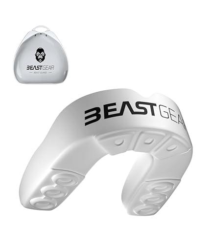 Beast Gear Paradenti Sportivo - Protezione Denti e Mascella, Adatto per Boxe, Paradenti MMA, Rugby, Calcio, Hockey con Custodia Igienica，per Adulti (11+)