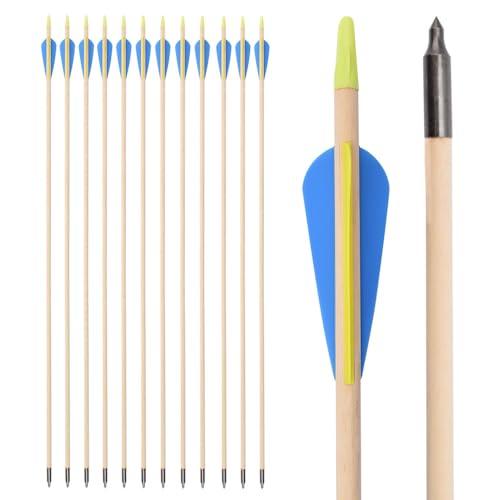 ELONG OUTDOOR 12 Frecce in Legno Frecce da 32 Pollici per Tiro con L'Arco Adulti Freccia con Arco Freccia Fatta a Mano per Arco Tradizionale Arco Ricurvo