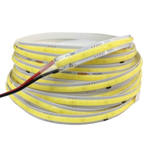 TOPXCDZ 220V Striscia LED COB, luci nastro flessibili, intelligente senza necessità di driver, 296 LED, illuminazione lineare RA90, bianco caldo bianco, 6000K, 5m