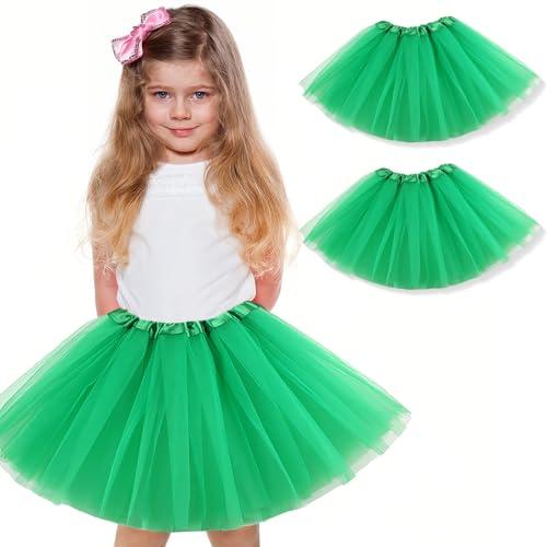 WKRTDY 2 pcs gonne Totem in Tulle Corto Elasticizzato per Bambine, Tutù gonna in tulle, Tutu da Bambina in Tulle Feste Danza Gonna da Festa per Bambine, per feste di compleanno (verde, 3 Strati)
