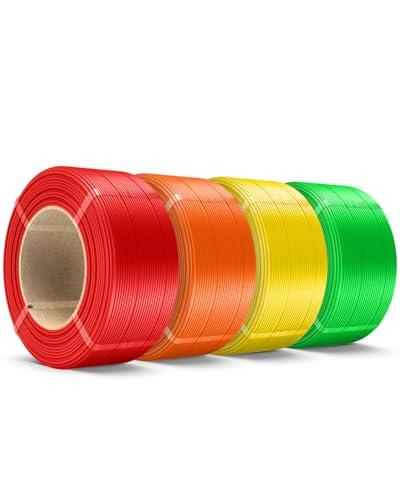 SUNLU 500G PLA+ Refill Filamento 1.75mm, No-Spool PLA Plus Refill for Reusable Spool, Compatible with Bambu Lab and SUNLU 2025 New Spools, Rosso/Verde/Giallo/Arancio 2KG Total