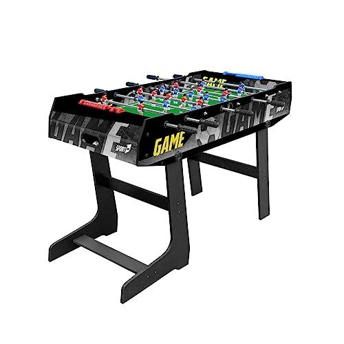 Sport1 Calcetto salvaspazio Game pieghevole. Calcetto balilla con gambe, da interno in MDF, misure 121x61x85cm. Bigliardino da casa con 8 aste passanti. Segnapunti e palline incluse. Uso indoor.