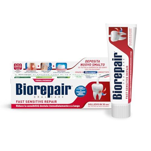 Biorepair, Dentifricio Fast Sensitive Repair, Protezione Denti Sensibili, Dona Sollievo dal Dolore in 30 Secondi, Con MicroRepair, Senza Fluoro e Parabeni, 75ml
