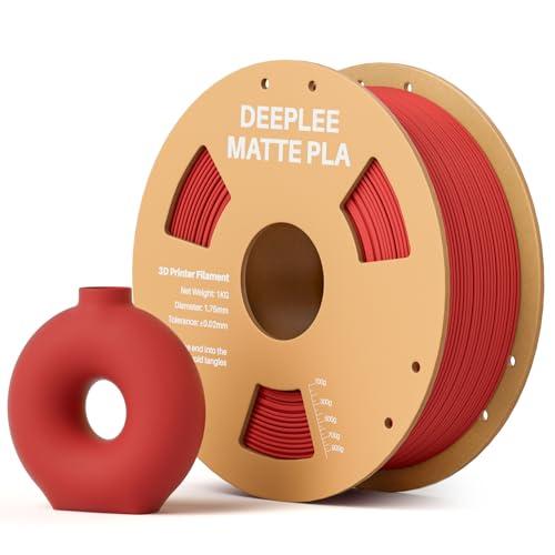 DEEPLEE Filamento Matte PLA 1,75 mm, Opaco PLA Filamenti per Stampante 3D con Precisione Dimensionale +/- 0,02 mm, per la Maggior parte delle Stampanti 3D FDM, Rosso 1KG