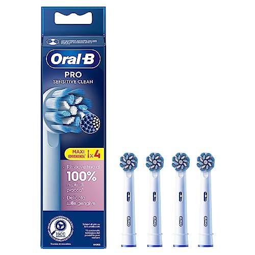 Oral-B Sensitive Clean Testine Spazzolino Elettrico, Confezione da 4 Testine di Ricambio, Pulisce Aree Sensibili e Infiammate, Rimuove Fino al 100% di Placca in Più