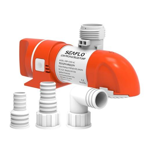 SEAFLO Pompa di sentina non automatica a basso profilo serie 14C 12V 1100 GPH | Valvola di ritegno, design a scatto, installazione a 360° e garanzia di 4 anni per marina, barca, yacht