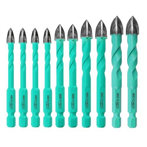 LEKOMESH Punte Trapano Gres Porcellanato - 10pezzi 6mm*4+8mm*2+10mm*2+12mm*2 Punte Trapano per Legno, Plastica, Muratura, Attacco Esagonale a Cambio Rapido
