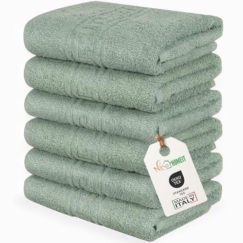 nice homeit Set 6 Asciugamani viso e mani 40x60 cm –Asciugamani bagno in 100% Cotone Filato ad Anello – Extra Morbido e Assorbente. MADE IN ITALY
