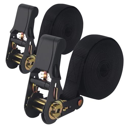 2 Pezzi Cinghia Cricchetto, Cinghie di Fissaggio a Cricchetto, Cinghia di Tensionamento a Cricchetto, per Traslochi, Carrelli, Bagagli, Campeggio, Fissaggio di Carichi, 6m x 25mm, Nero