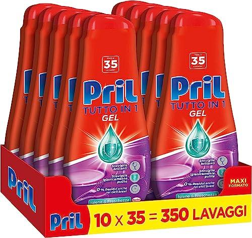 Pril Gel All in One Igiene, Detersivo Lavastoviglie Liquido con Bicarbonato, Multi-Azione Sporco Difficile, confezione risparmio 10 flaconi da 35 Lavaggi (350 lavaggi)