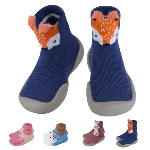 Aolso Scarpe Calzino per Bambini,Scarpine Primi Passi,Antiscivolo Scarpe Primi Passi Bimbo con Suola in Gomma,Unisex Scarpine Bambino con Cartone Animato-Volpe (22/23)