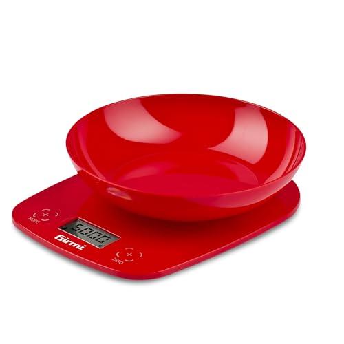 Girmi PS0102 Bilancia da Cucina, Plastica, 1 gr/ 5kg, Display LCD 45 x 22mm, Autospegnimento, Funzione TARA, Rosso