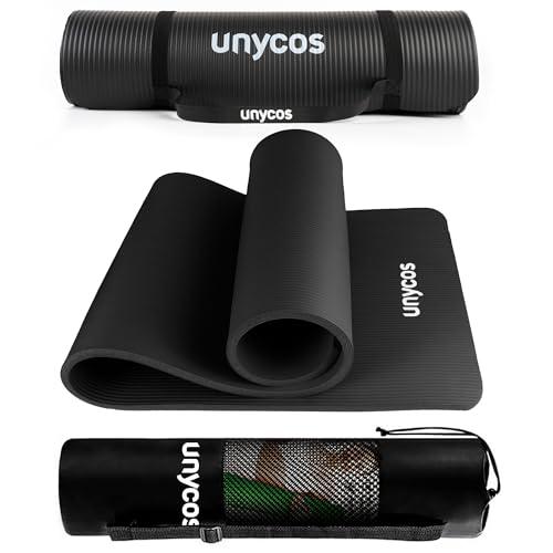 unycos - Tappetino Antiscivolo da Yoga, Pilates e Ginnastica Extra Spesso 15 mm, 183x60 cm, Materassino Fitness con Schiuma NBR Confortevole, Tracolla, Borsa ed E-Book di 50 Esercizi (Nero)