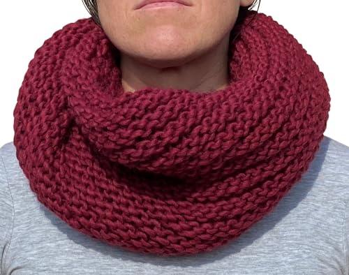 CG - Talento Fiorentino, scaldacollo tubolare lavorato a maglia, invernale, sciarpa ad anello intrecciato in tinta unita, unisex, fatto in Toscana, Made in Italy (Rosso Scuro)