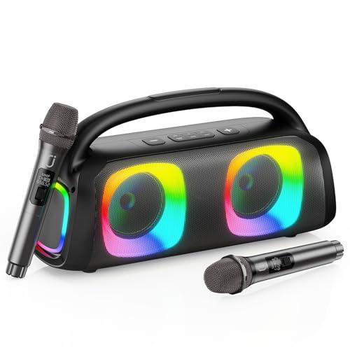 JYX Karaoke con 2 Microfonos, Bluetooth Cassa Karaoke Professionale Completo con Suono Stereo Potente, 2 Karaoke Microfoni Wireless 30M, TF/USB/AUX, RGB, Lunga Autonomia