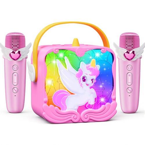 Unicorno Karaoke per Bambini con Luce LED,Regalo Bambina 3 4 5 6-10 Anni Giochi 3-12 Anni Unicorno Bambina Regalo Canta tu Karaoke Microfono Bluetooth Regalo Bimba 3 4 5 Anni Microfono Wireless Natale