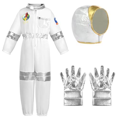 Aomig Costume Astronauta per Bambini, Bambini Costume da Astronauta con Casco e Guanti, Tuta Spaziale per Ragazzi e Ragazze, Costume da Astronauta per Carnevale Halloween Natale Cosplay (3-12 anni)