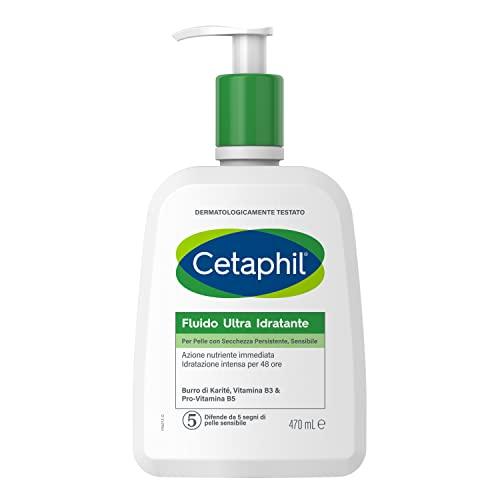 Cetaphil Fluido Ultra Idratante, Crema Viso e Corpo, per Pelle con Secchezza Persistente e Sensibile, Idrata Fino a 48 Ore, Senza Profumo, Formato 470 ml