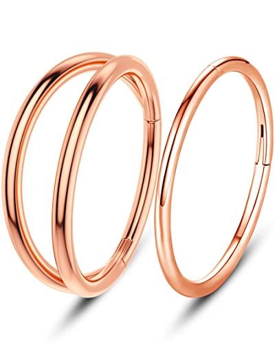 OUFER 2 pz Piercing Helix Conch Hoop Ring Cartilagine Orecchini Oro Rosa 16G Trago Daith Rook Snug Anello Hinged Acciaio Chirurgico Septum Clicker Nostril Naso Labbro Labret 8 10 12mm Gioielli