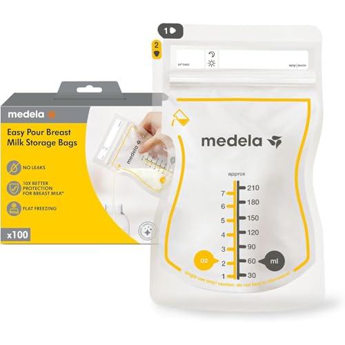 Medela Sacche Monouso Easy Pour per la Conservazione del Latte Materno, Capacità 210 ml, Design a Prova di Perdite con Protezione del Latte, Senza BPA, Confezione da 50 Pezzi