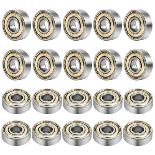 20 Pezzi Cuscinetti a Sfera 608ZZ, Cuscinetti a Sfera in Metallo 8x22x7mm Cuscinetti a Sfere Radiali, Doppia Protezione, Cuscinetti a Sfere Miniature Groove per Skateboard, Scooter, Pattini in Linea