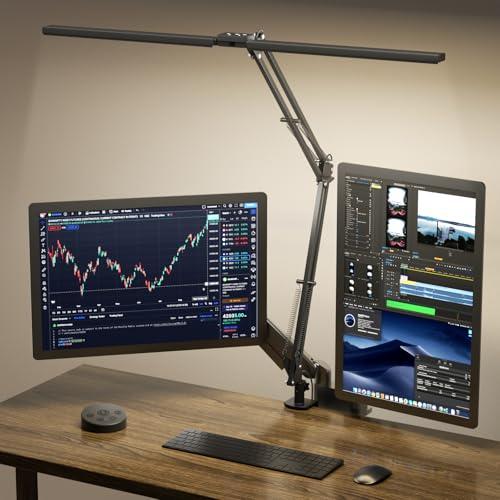SKYLEO Lampada da Scrivania LED, Doppia Testa -Telecomando, 2400 LM, 24W, 5 Modi di Temperatura, Dimmerabile -Temp & Mem, Facile Installare - Per Ufficio, Letture - Nero