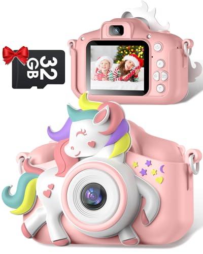Macchina Fotografica Bambini, Gofunly 2.0 Pollici Schermo Mini Ricaricabile Fotocamera Digitale, 1080P HD Videocamera Regalo Giocattolo di Natale &Compleanno per Ragazze 3-12 Anni, Scheda 32GB