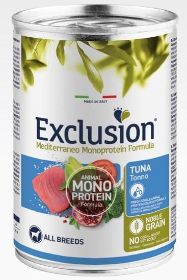 Exclusion Monoproteico All Breeds adult TONNO, alimento completo per cani adulti di tutte le taglie, monoproteico | 6 scatolette da 400 grammi l'una
