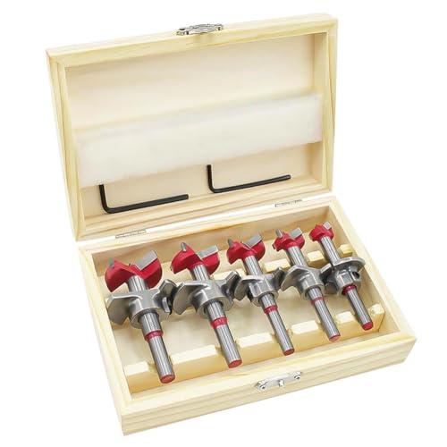 flintronic Punta per Legno Forstner 5 Pezzi, Apri Fori per La Lavorazione del Legno, Set di 5 punte per fresa in legno (Ø15 – 35 mm) con attacco di profondità (gamma di profondità 10 – 40 mm)