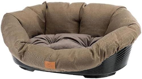Ferplast Cuccia Cane e Gatto con Cuscino SOFA' 4 TWEED Lavabile, Lettino per Cani Gatti Imbottito, Cesta in Plastica, Fondo Forato e Poggiamento, Antiscivolo, 64 x 48 x h 25 cm, Marrone