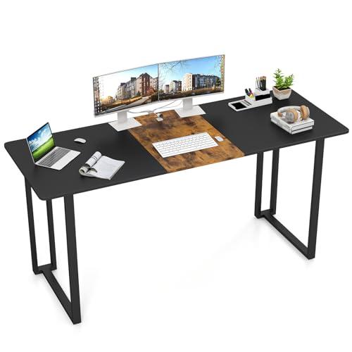 COSTWAY Scrivania per Computer 160 x 60 cm, Tavolo da Conferenza in Metallo e Legno per Ufficio e Scuola, Tavolo Moderno per Studio e Lavoro, Marrone e Nero