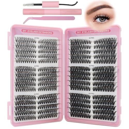 VEGCOO 570 Pezzi Ciglia Finte Ciuffetti Kit, 30-40-50-60-80-100D Curl Cluster Lashes, Extension Ciglia Eyelashes Naturali per Ragazze e Donne Principianti
