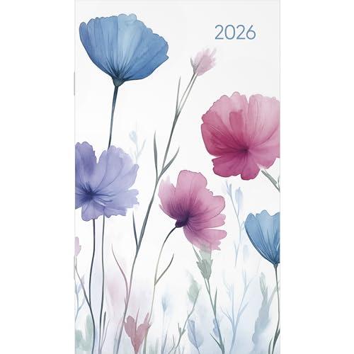 Alpha Edition - Mini agenda stile prato floreale 2026 – Agenda tascabile 9 × 15 cm, pianificatore Weekly con 64 pagine, 1 settimana per pagina, calendario appunti compatto con panoramica annuale e