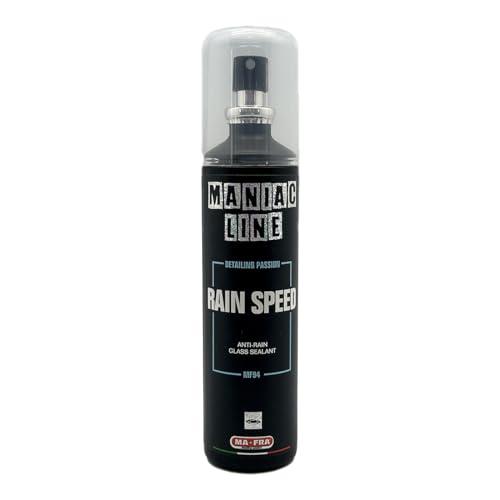 Ma-fra, Maniac Car Detailing Line, Rain Speed Anti-Rain Glass Sealant, Crea Rivestimento Sigillante Protettivo Idrorepellente, l'Acqua Scivola Via da Vetri e Cristalli Auto, Formato da 100ml