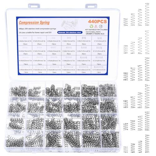 440 PezziMolle a Compressione, Molle a Trazione, Molla Compressione, Molle di Tensione Oscillanti Pressione in Acciaio Inox per Utensili Dispositivi Auto (24 Misure)