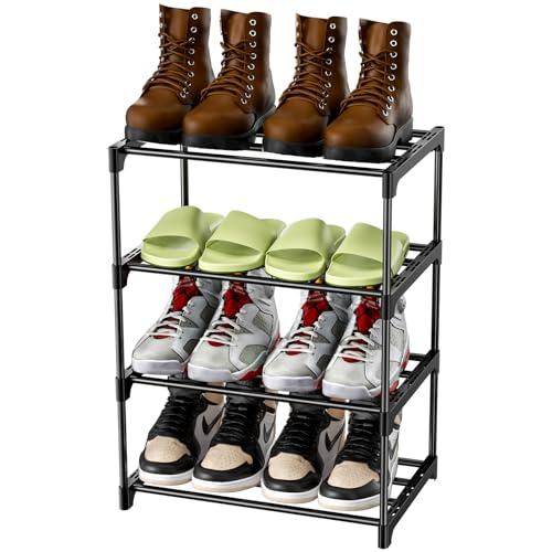 Magrimaxio Scarpiera a 4 Livelli, Impilabile Scaffale Portascarpe in Metallo, Scarpiera per 8 Paia di Scarpe, Organizer Scarpe Ripiano per Soggiorno, Corridoio, Camera da Letto (Nero)