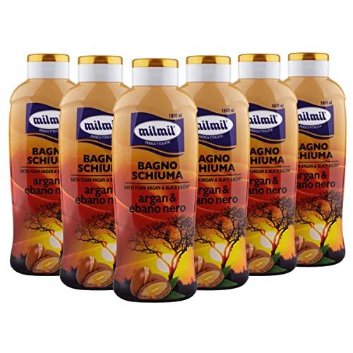 Milmil Bagno Schiuma, Fragranza Argan & Ebano Nero, Dermatologicamente Testato PH Fisiologico - 6 x 1000 ML