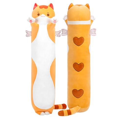 Mewaii Carino Gatto in Peluche Cuscino lungo Cuscino Animale Bambola Giocattoli Kawaii Soffici Comfort Cuscino in Peluche per Regalo per Bambini dai 3 anni e oltre(50 cm, Gatto Arancione)
