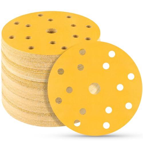 STEBRUAM 50 pezzi Dischi Abrasivi 150mm,320 Grana 15 fori set Fori Rotondi Carta Vetro 150 mm per Orbitale Levigatrice Giraffa per Legno,Metallo