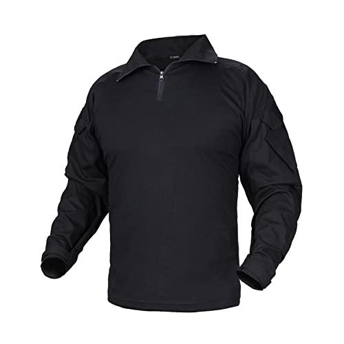 IDOGEAR Camicie da Combattimento G3 da Uomo con gomitiere 1/4 di Cerniera a Maniche Lunghe Abbigliamento tattico Top (Black, Large)