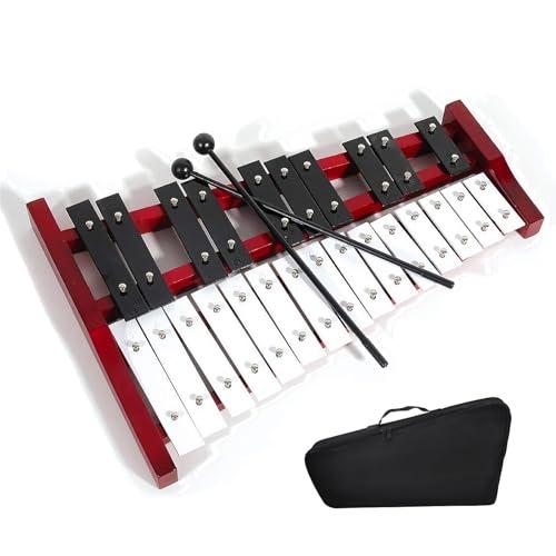 25 Note Di Carillon Xilofono, con Tasti In Metallo E Base In Legno, Percussioni A Mano, con 2 Bacchette, Portatile, Strumento A Percussione, Strumento Musicale Per Ragazzi E Adulti