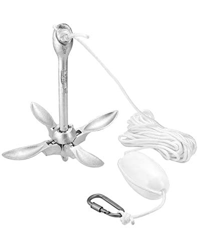 QWORK® Grapnel Anchor 1.5 kg, Ancora Pieghevole, Inclusa Linea di Ancoraggio da 10 Metri, Una Boa Galleggiante e Una Custodia, per Kayak, Canoe e Moto d'Acqua
